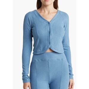 Women's Area Stars Blue Ribbed BF Top, Large,NWT